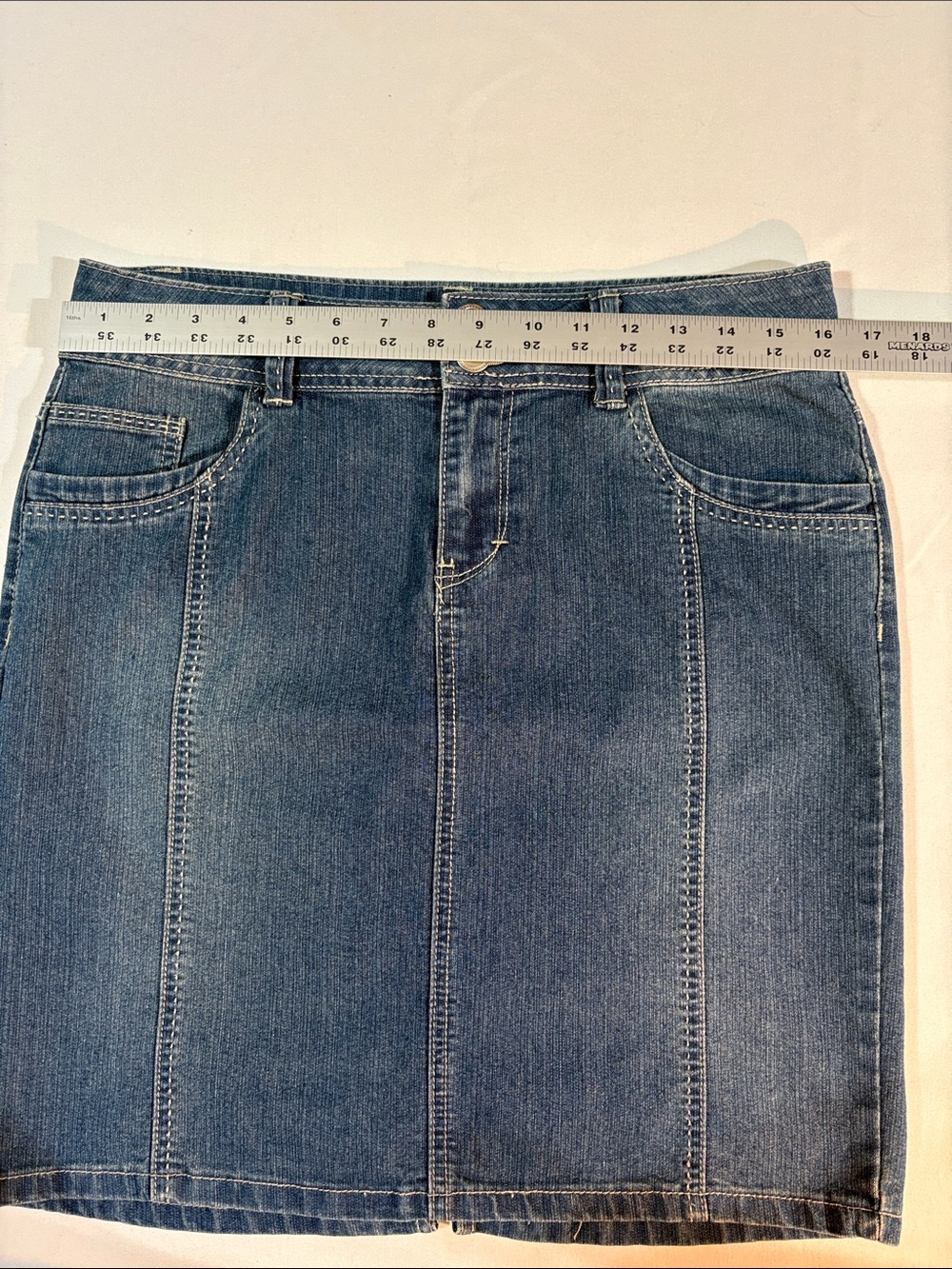dressbarn Blue Denim A-Line Skirt size 10 pockets - Picture 9 of 13